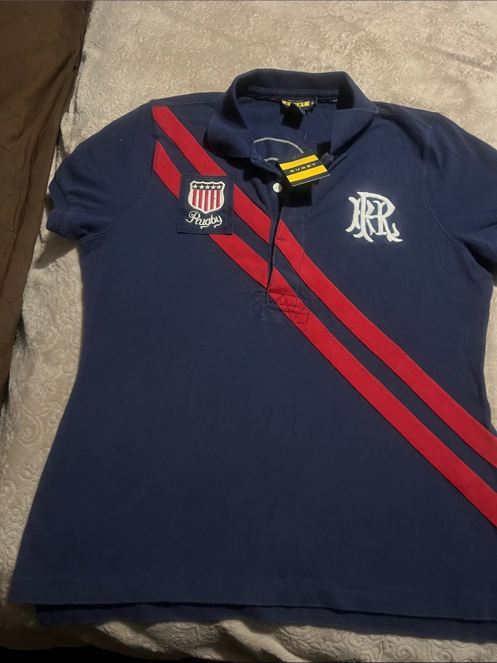 Rugby Ralph Lauren Navy Polo with Red Diagonal Stripes
